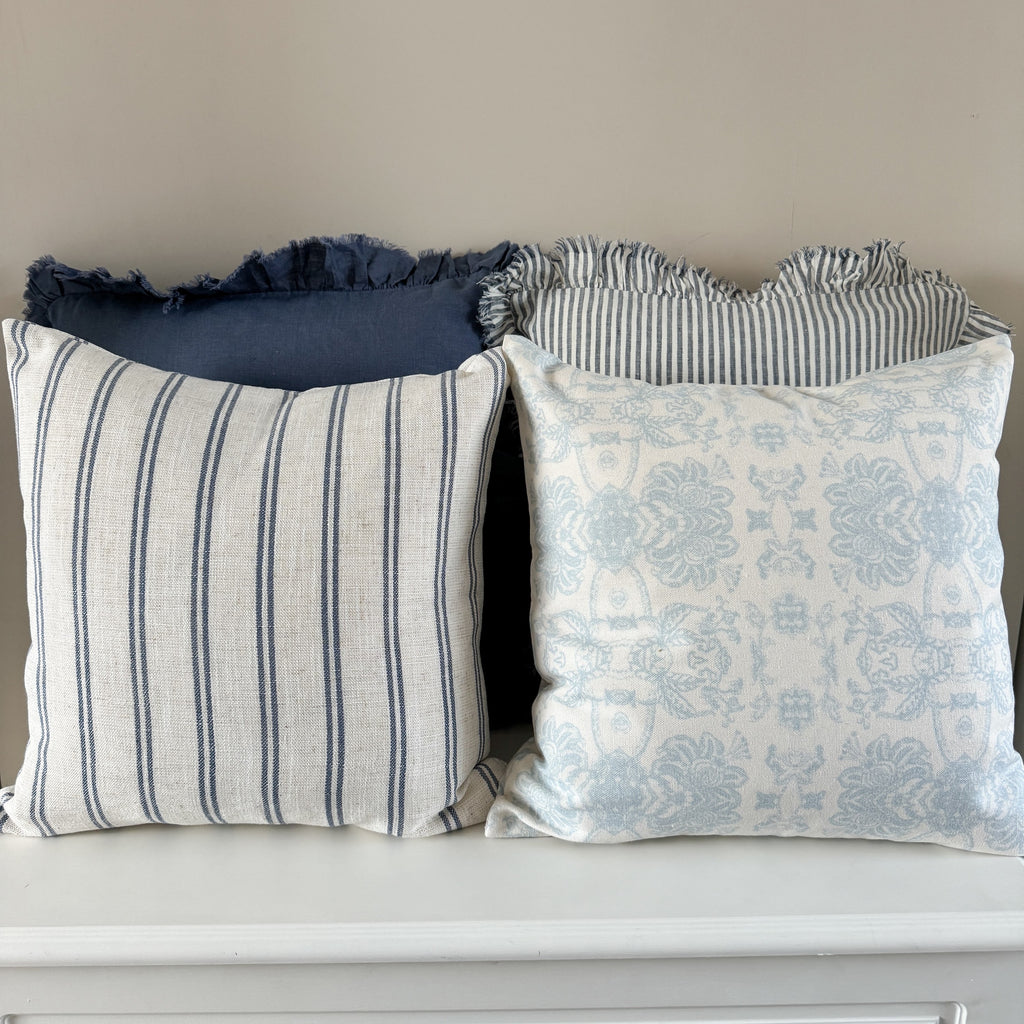Powder blue floral print cushion 45 x 45