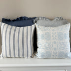 Powder blue floral print cushion 45 x 45