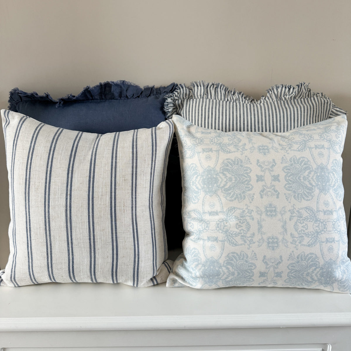 Powder blue floral print cushion 45 x 45