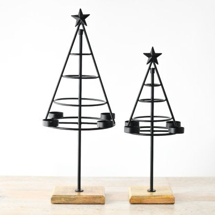 Black Christmas tree candle holder, large
