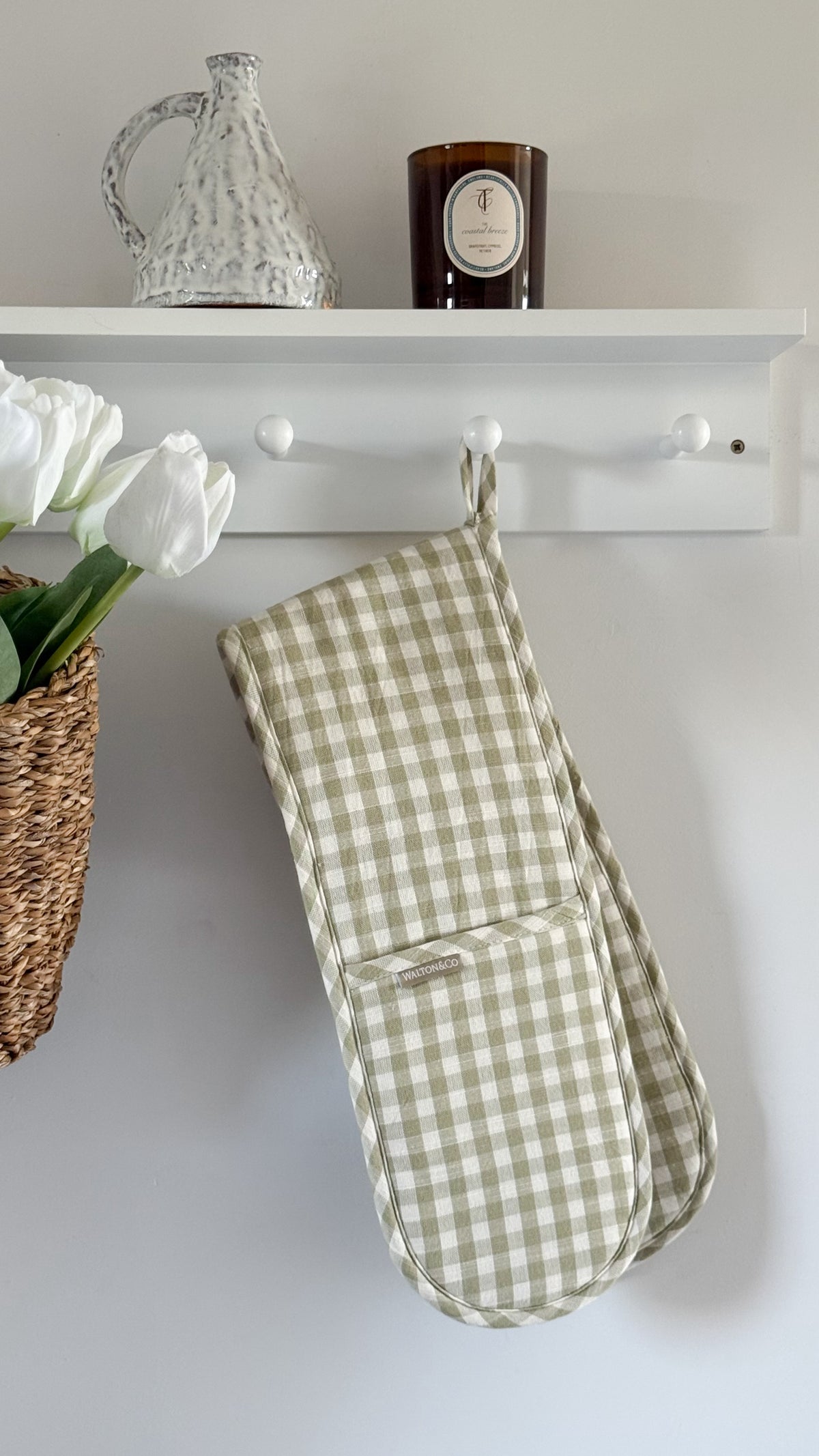 Green gingham double oven glove