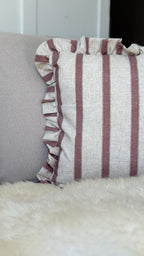 Connie square striped ruffle cushion pink