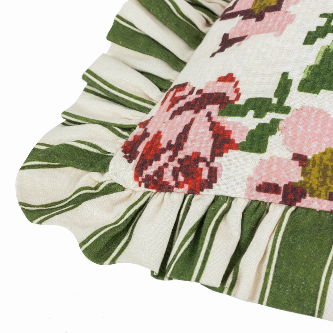 Feeoni ruffled vintage floral cushion