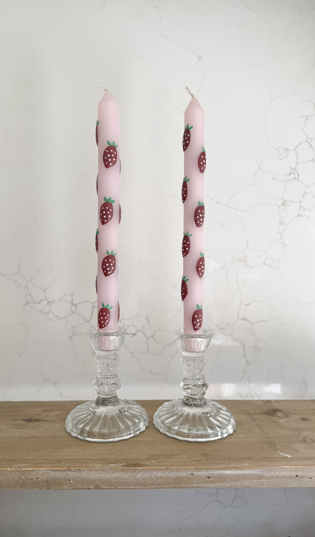 Pink strawberry dinner candles - set of 2