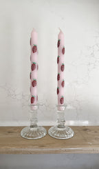 Pink strawberry dinner candles - set of 2