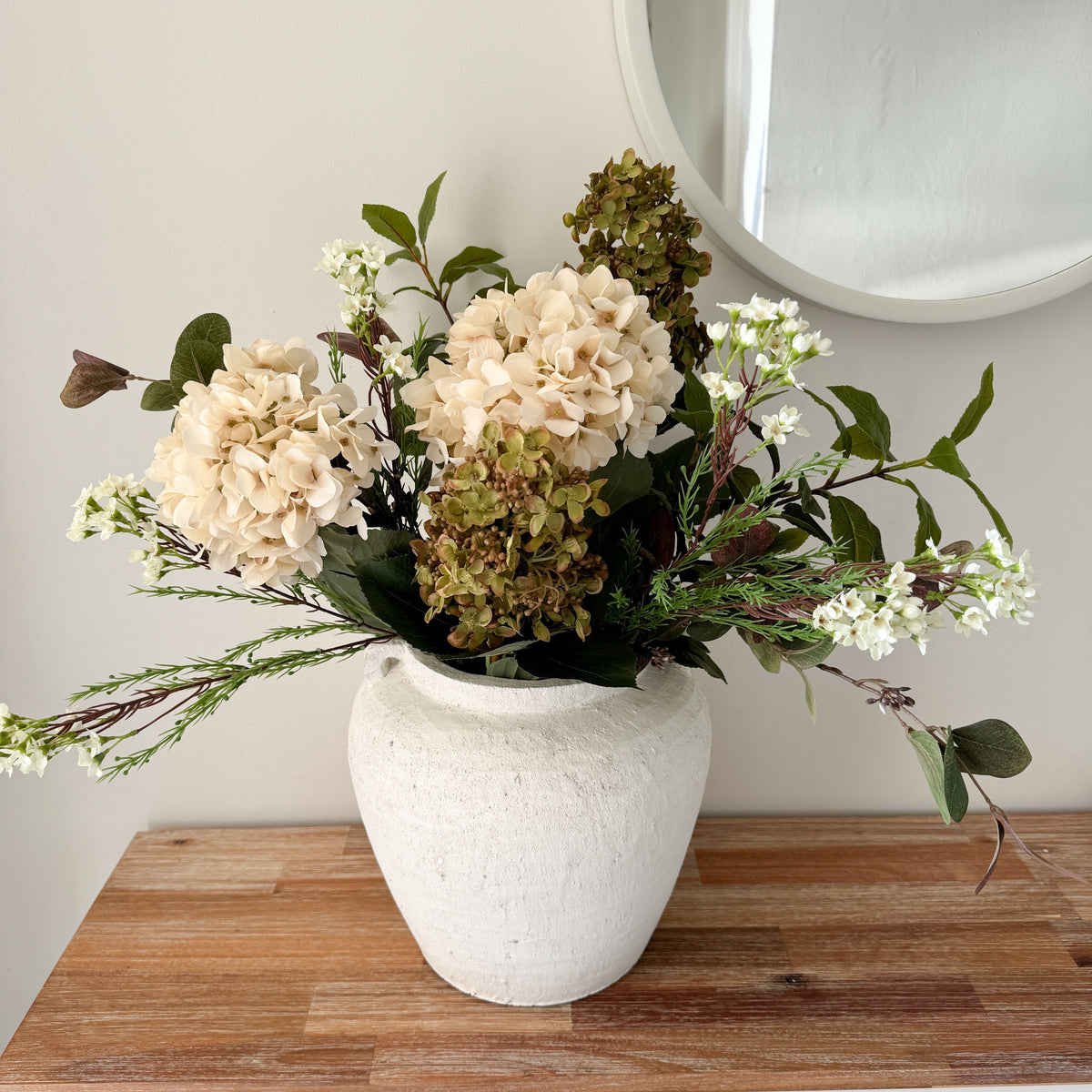 Large white terracotta vase with handles
