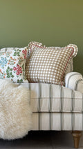 Maude neutral gingham cushion with piping