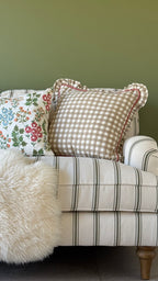 Maude neutral gingham cushion with piping