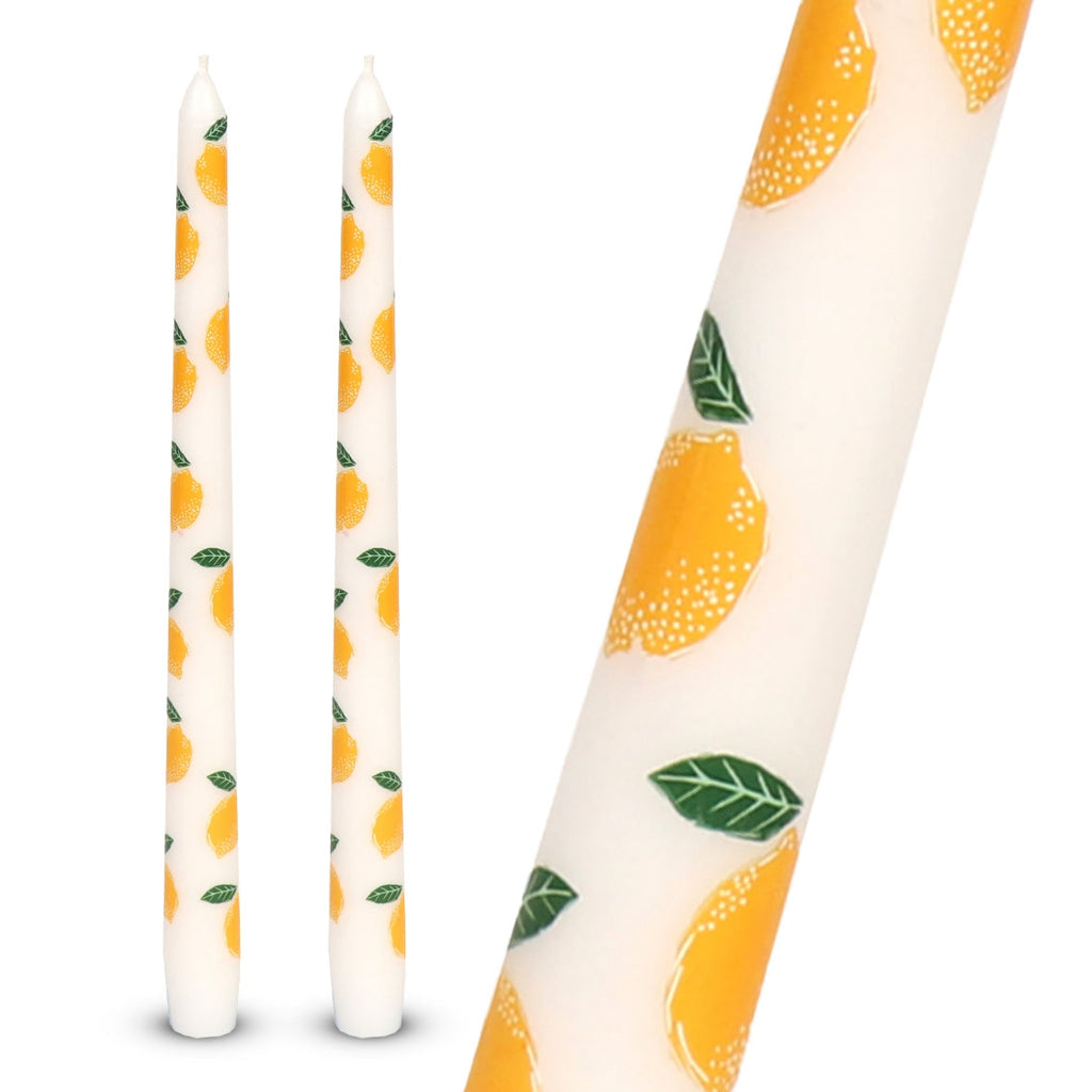 Lemon taper dinner candles - set of 2