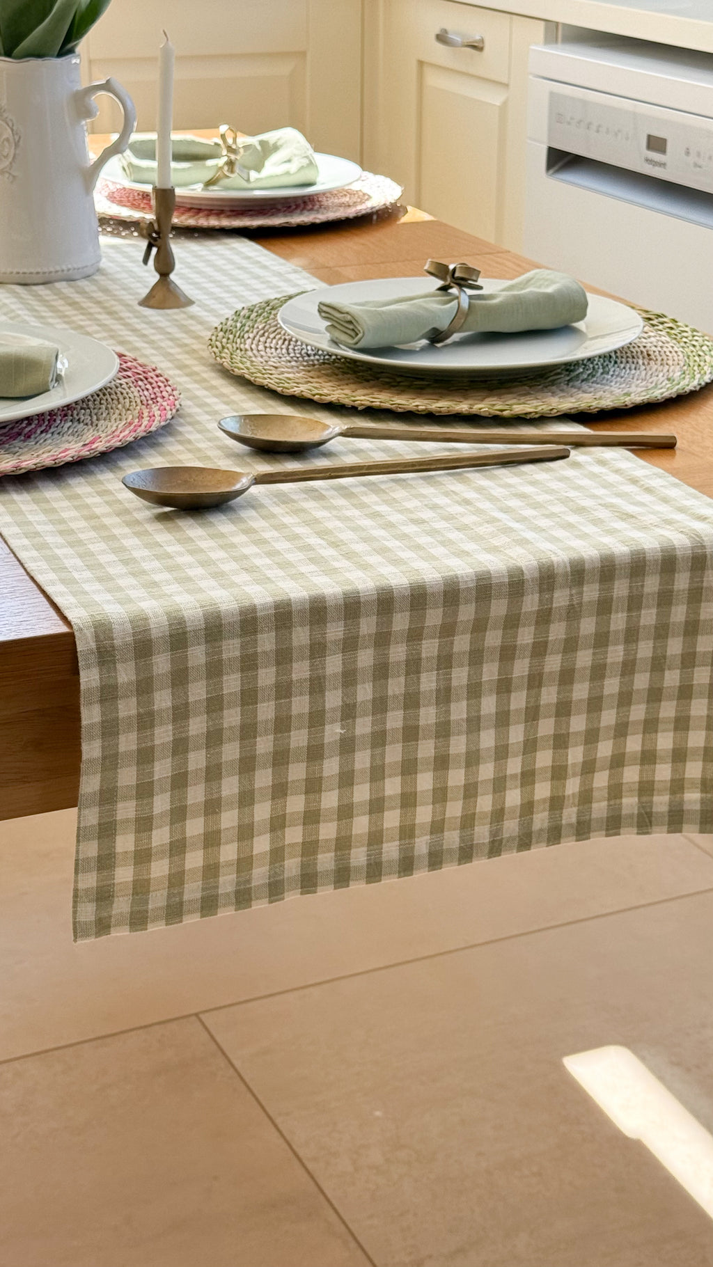 Green gingham table runner