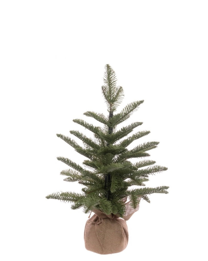 Faux pine tree in burlap