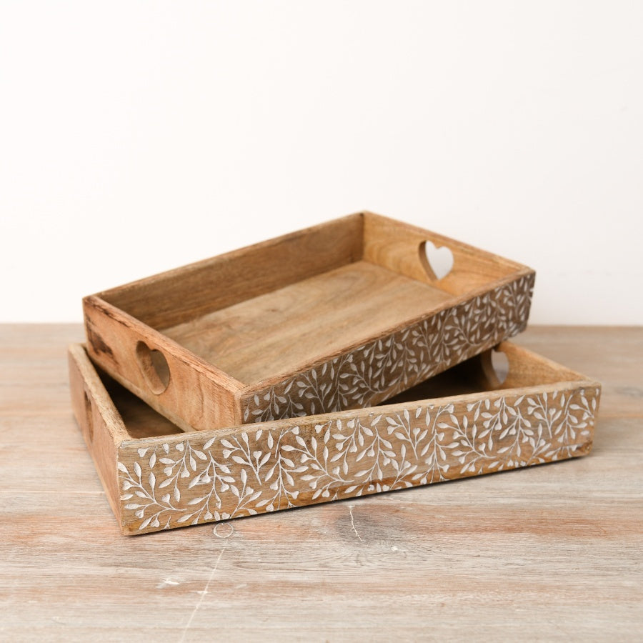 Wooden floral tray - set of 2