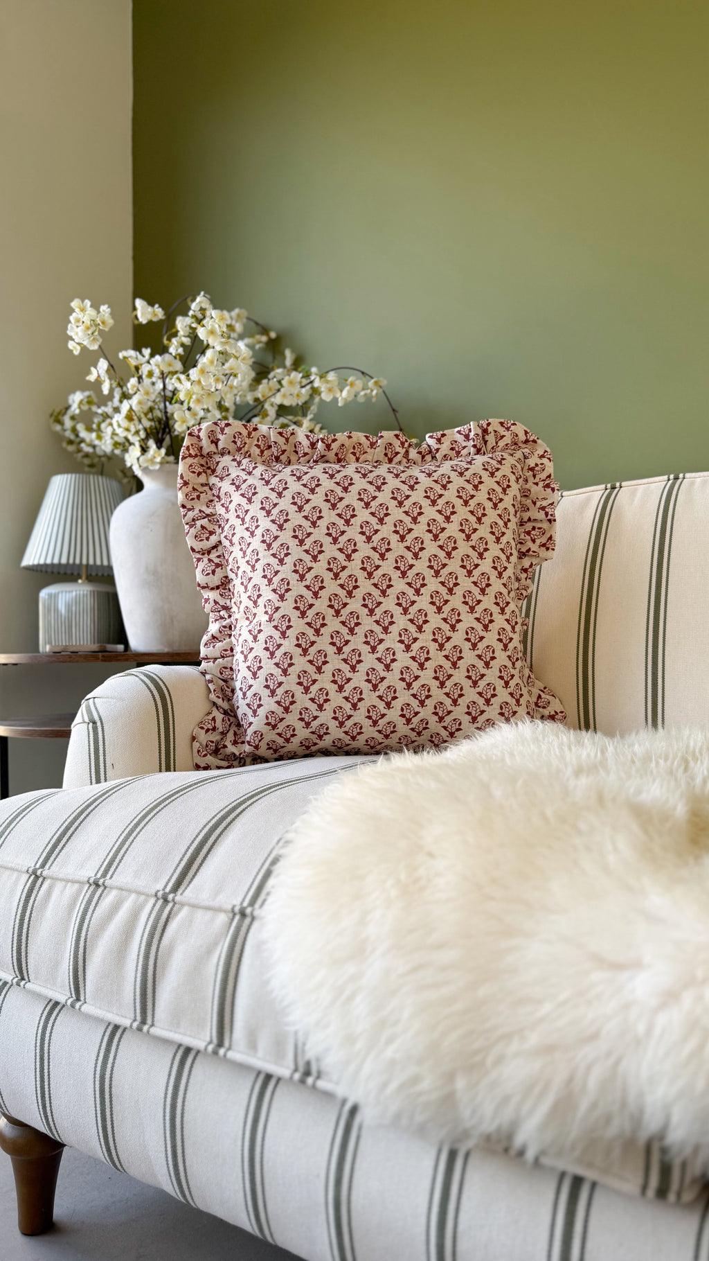 Lulah block print red vintage cushion