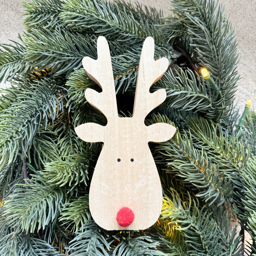 Wooden reindeer with pompom nose